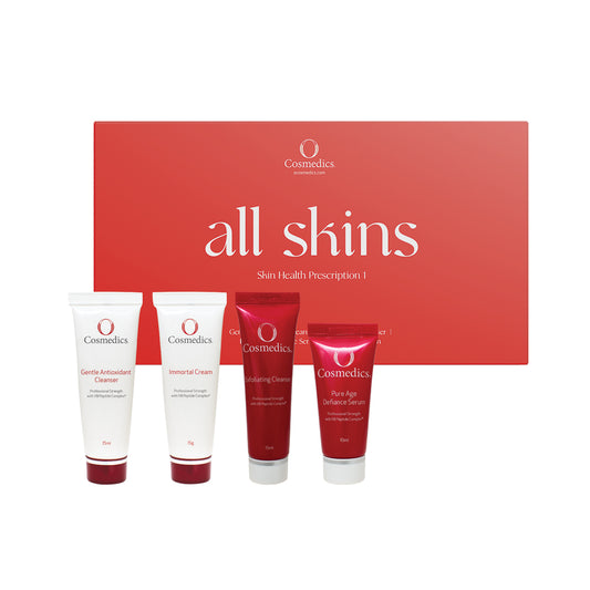 ALL SKINS - Skin Health Prescription Kit #1 
Gentle Antioxidant Cleanser 15ml, Exfoliating Cleanser 15ml, Pure Age Defiance Serum 10ml, Immortal Cream 15ml