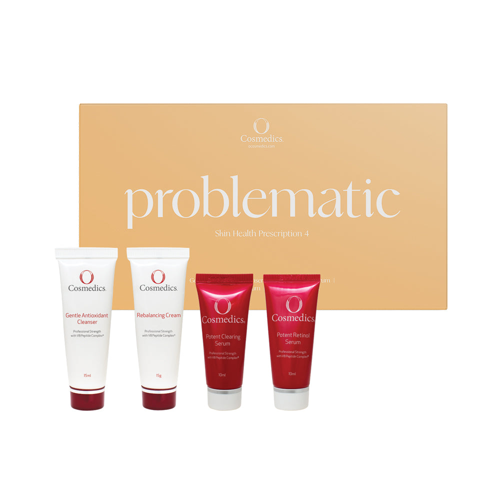 PROBLEMATIC - Skin Health Prescription Kit #4 
Gentle Antioxidant Cleanser 15ml, Potent Clearing Serum 10ml, Potent Retinol Serum 10ml, Rebalancing Cream 15ml